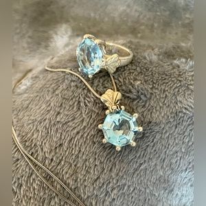 Preowned Slane and Slane .925 Sterling Blue Topaz Pendant and Ring set
